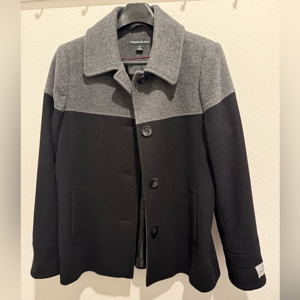 Merino Wool Black and Gray Pea Coat New but doesn’t have tags. Fabric tag on.
